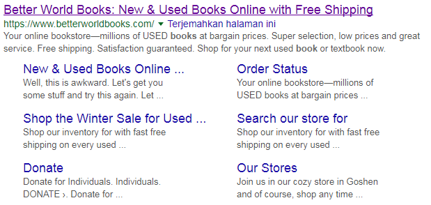 Tampilan Better World Books di laman Google.